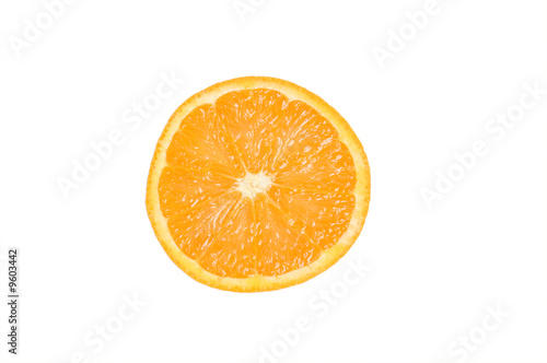close up view of a slice of orange isolated with clipping path