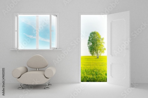 Landscape behind the open d...