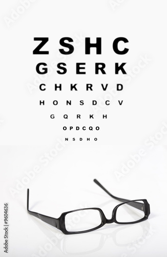 Eye glasses with test chart isolated. Ophthalmology  concept