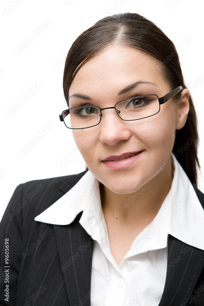 attractive brunette businesswoman over white background