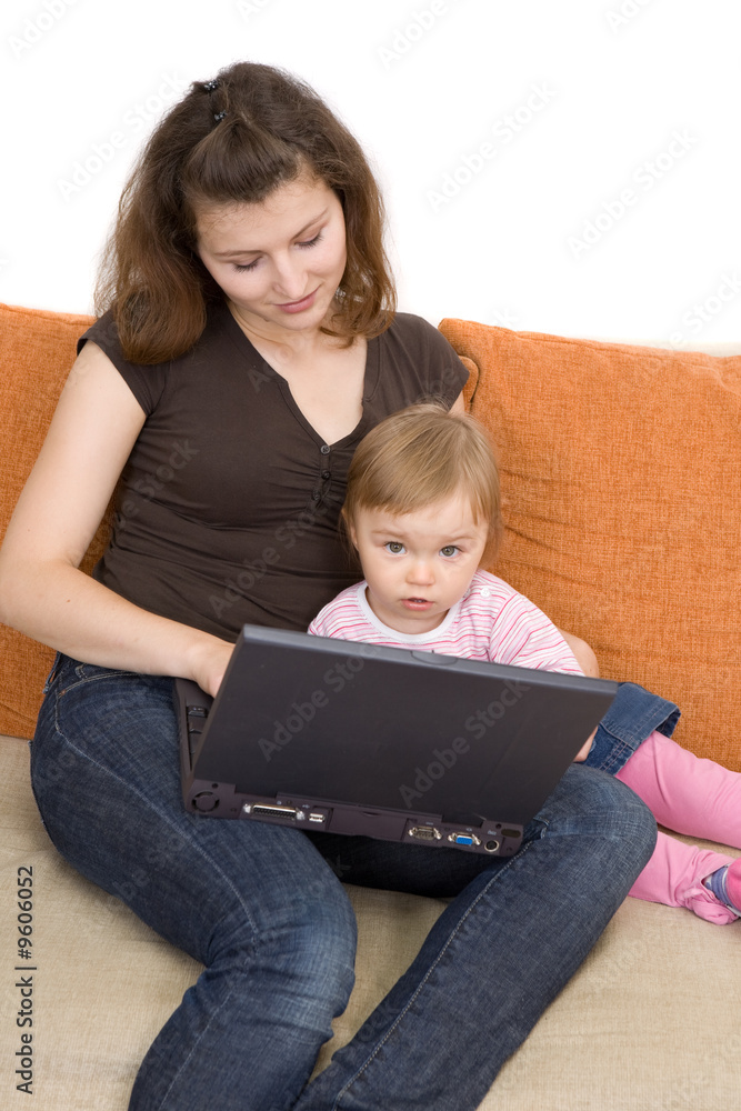 happy family sitting on sofa with laptop happy family sitting on sofa with laptop