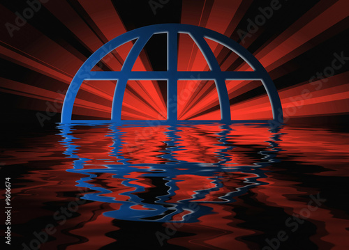 Red rays through terrestrial sphere  background