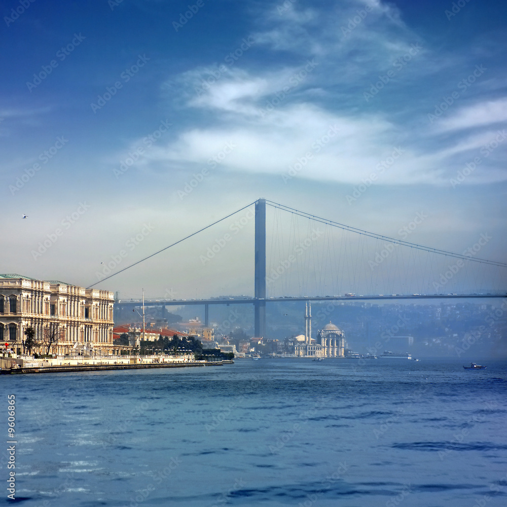 Naklejka premium Bosphorus Bridge and Ortakoy Mosque in Istanbul Turkey