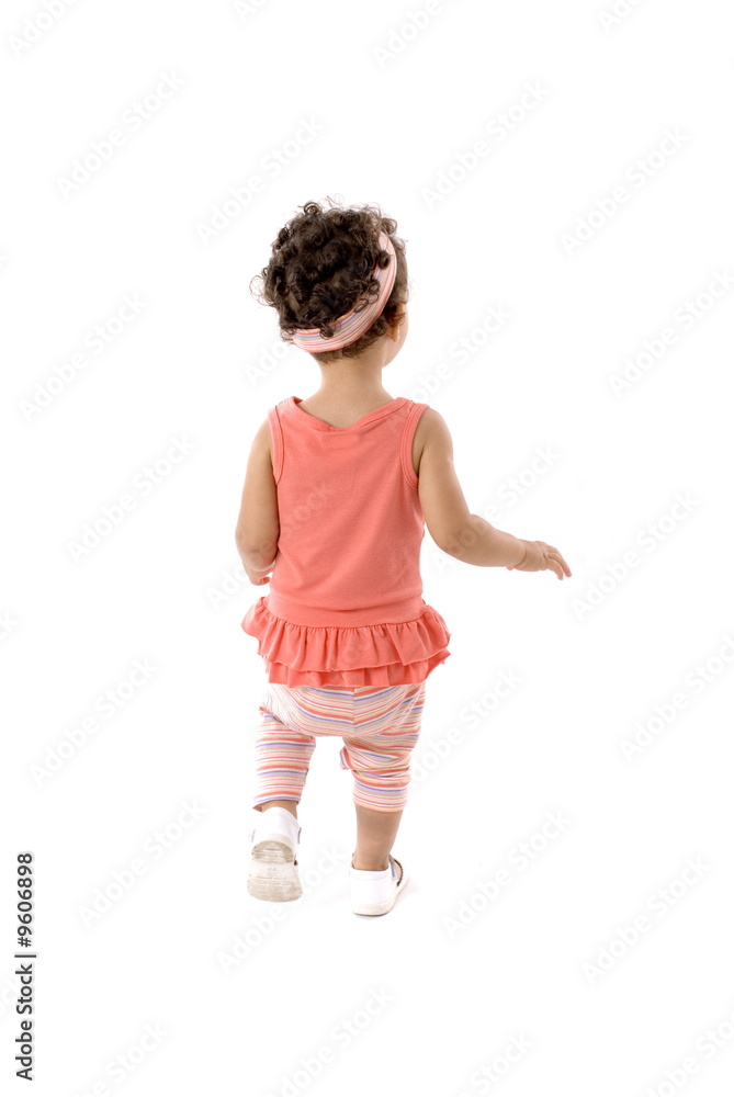 Little Child Walking back on white . Little Child Walking back on white .