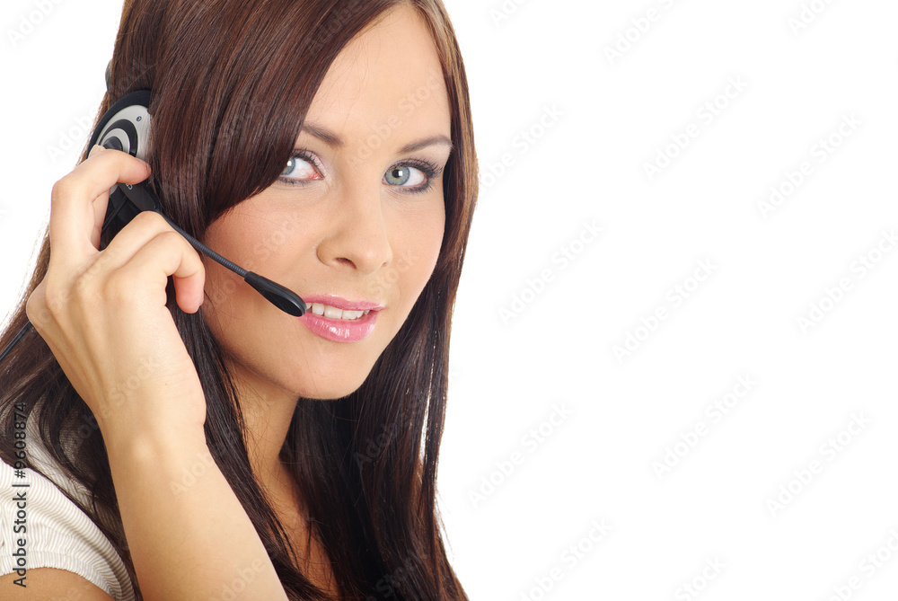 Beautiful Customer Representative girl with headset