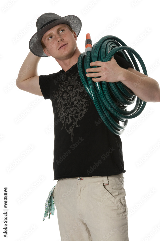 young man with the snake to watering young man with the snake to watering