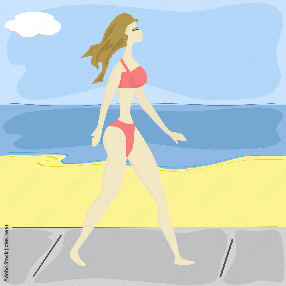 Girl walking near beach