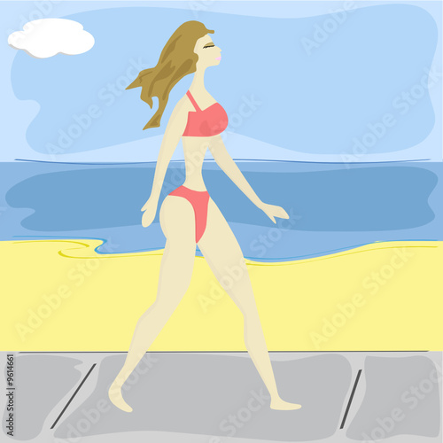 Girl walking near beach