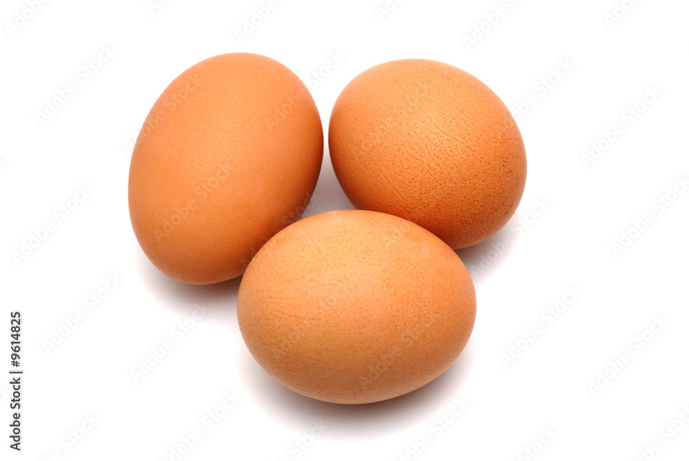 Three chicken eggs on a white background largly Three chicken eggs on a white background largly