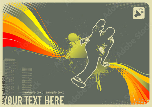 urban music background with dancer and colorful flow