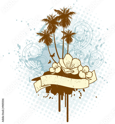 tropical island insignia with banner for your text