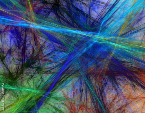 Abstract fractal of colored string/paint.