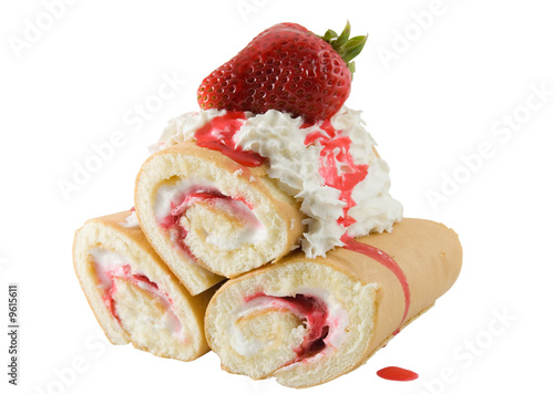 Fotografia, Obraz Strawberry shortcake dessert on a white background