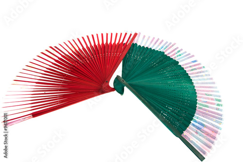 red and green fans isolated on the white background