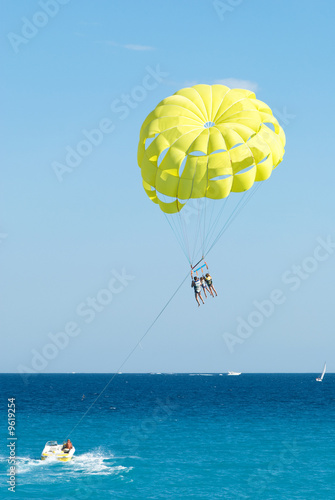 view of the seascape with parachute near Nice. France.