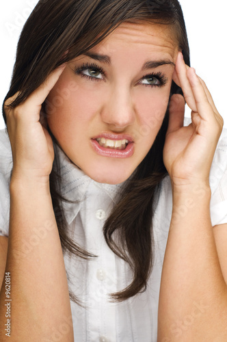 young woman having a headache close up