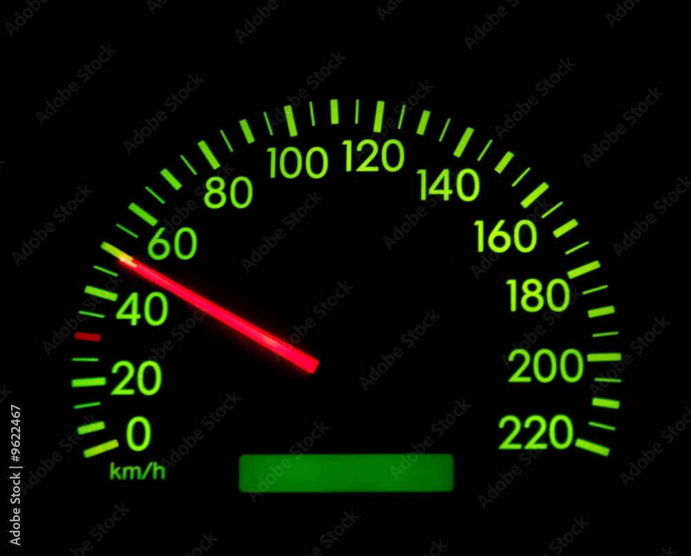 Speedometer showing 50 glowing in the dark