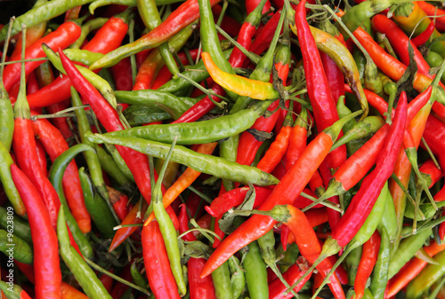 Organic chili pepper assortment at farmer's market