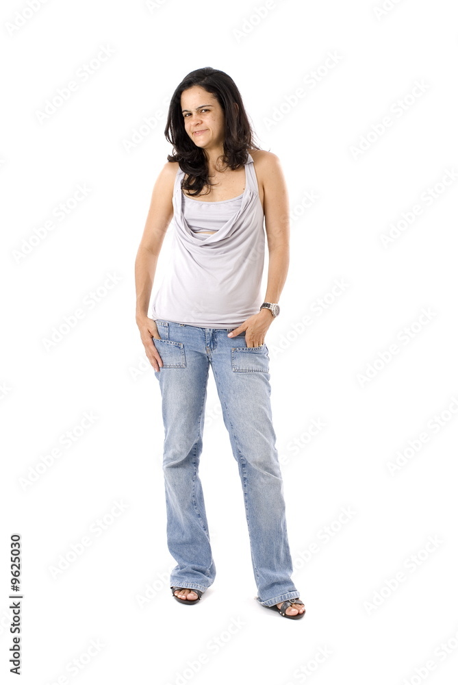 Beautiful Woman making ugly face on white background . Beautiful Woman making ugly face on white background .