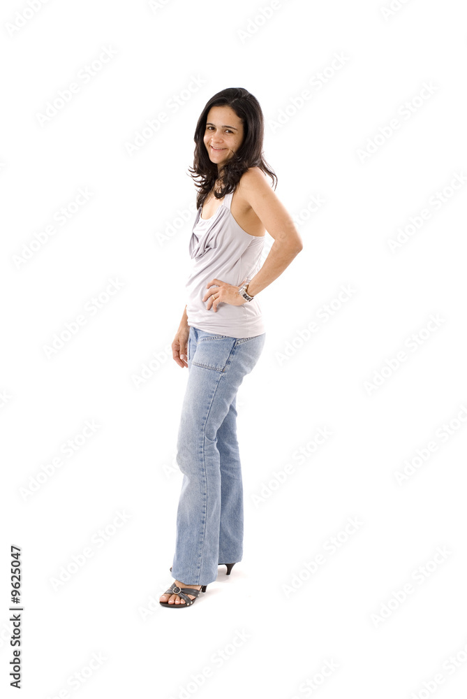 Smiling Beautiful Woman on white background .
