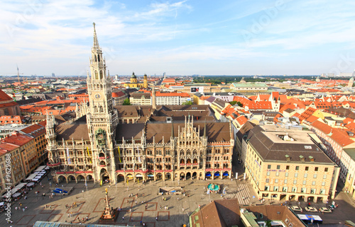 The aerial view of Munich city center from Peterskirche