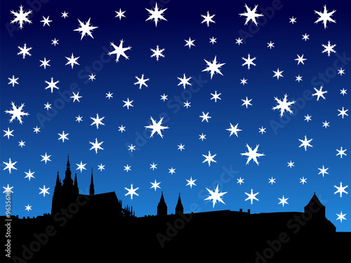 Canvas Print St Vitus cathedral and Prague castle in winter illustration