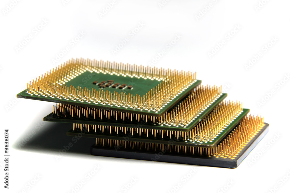 CPU in stack, close-up photo of computer hardware CPU in stack, close-up photo of computer hardware