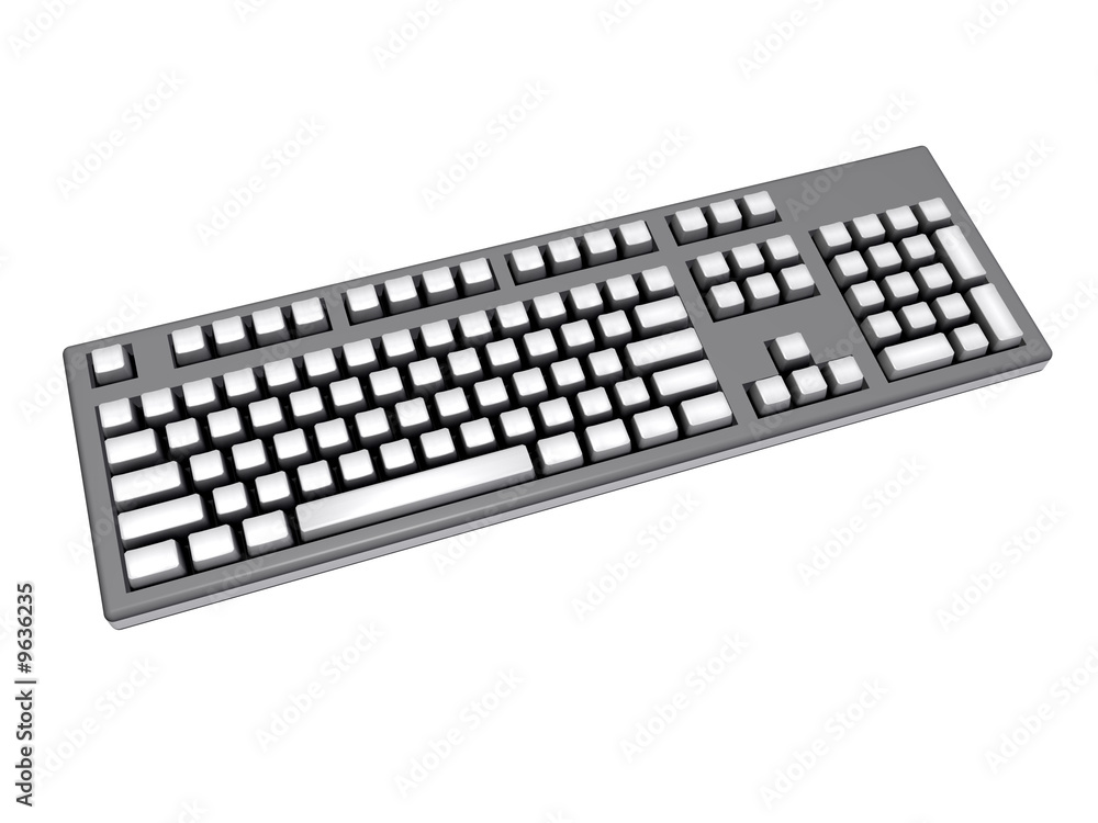 An isolated gray keyboard with white keys on white background