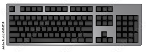 An isolated gray keyboard with black keys on white background