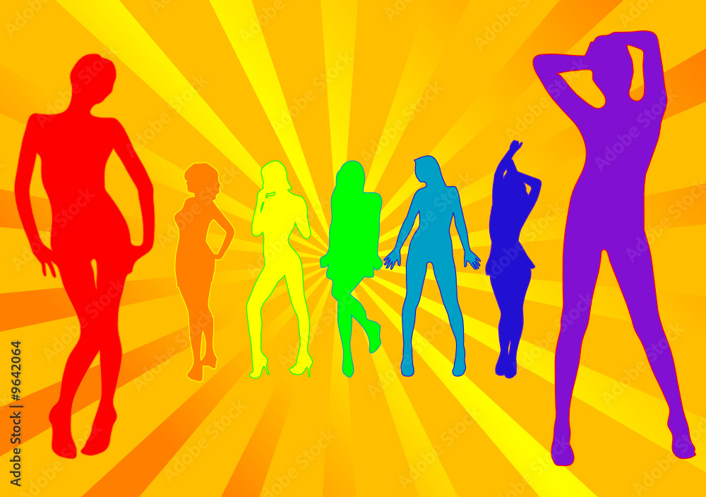 colorful group of posing models vector illustration