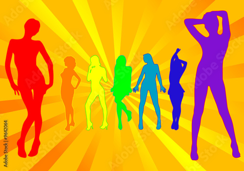 colorful group of posing models vector illustration