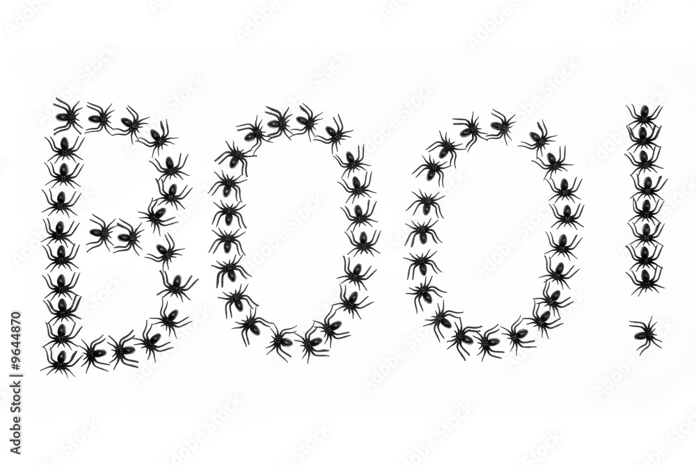 Black spiders write Boo on white background Black spiders write Boo on white background