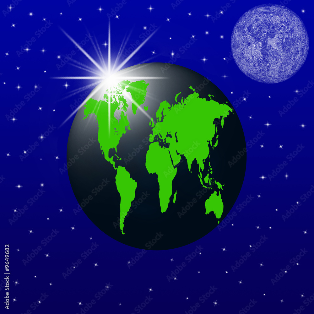 Naklejka premium Earth stars and moon