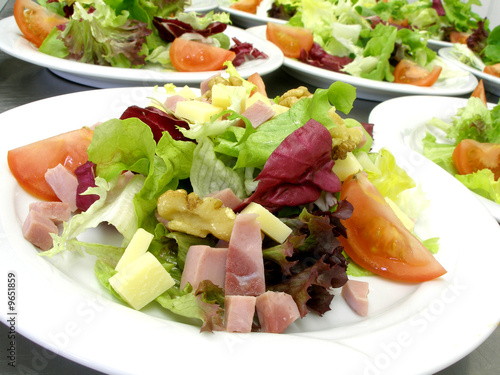 Mixture of salad with walnuts,tomato and cheese