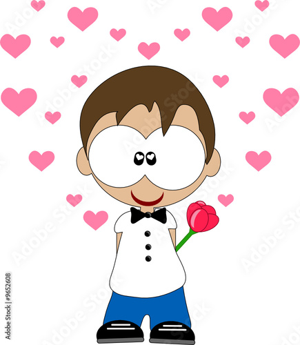 ragazzo bambino innamorato con fiore e cuori