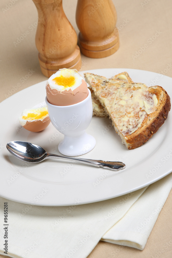 Soft boiled egg with wholemeal buttered toast Soft boiled egg with wholemeal buttered toast