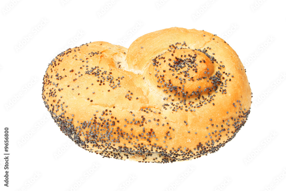 Poppy seeded bagel isolated on white