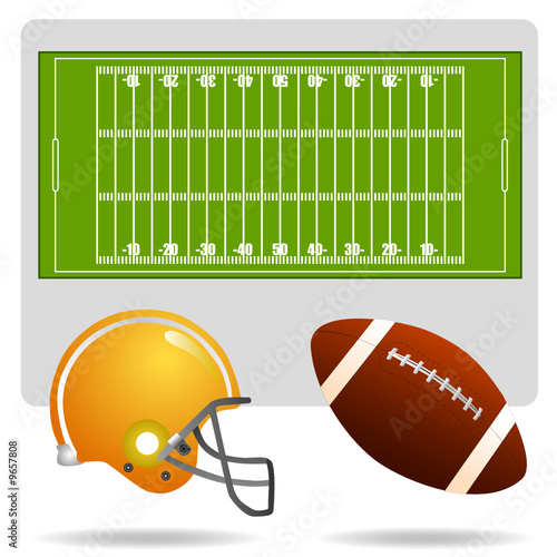 american football field, ball and helmet vector