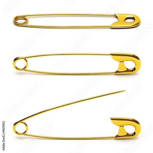 Super high resolution safety pin in gold over white background