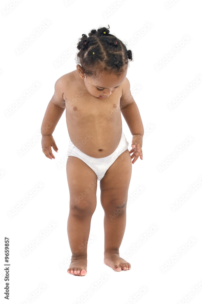 Baby girl with diaper a over white background Baby girl with diaper a over white background
