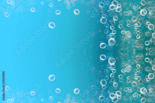 Air bubbles with room for copy on a blue background