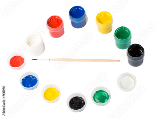 Wallpaper Mural close-up paints and paintbrush, isolated on white Torontodigital.ca