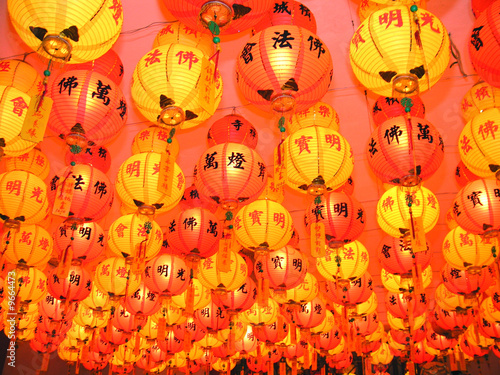 Rows of red and yellow Chinese lanterns