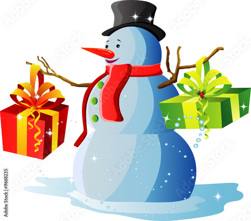 Snowman with gifts.
