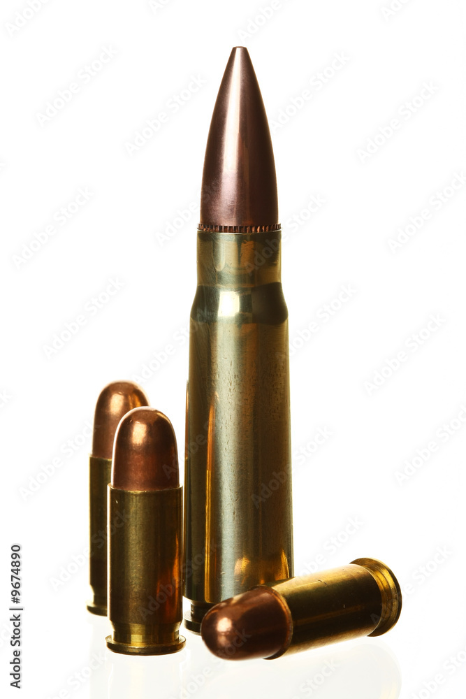 Variety of Bullets, Isolated Against White Ground Variety of Bullets, Isolated Against White Ground