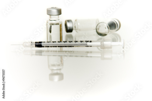 Insulin Vials & Syringe with reflection photo