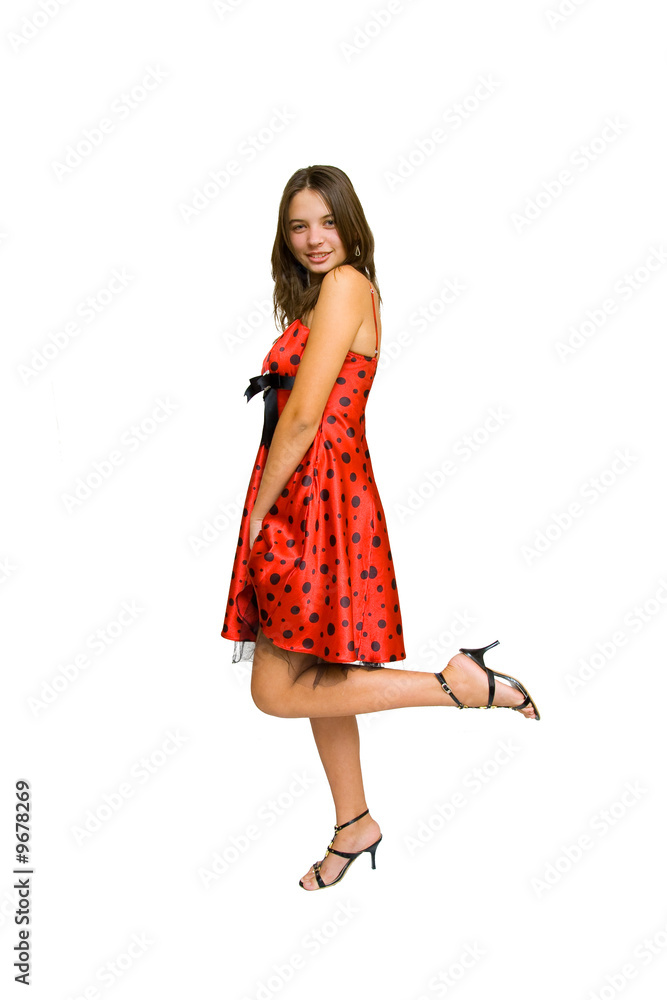 Portrait of a beautiful woman in red dress, isolated on white Portrait of a beautiful woman in red dress, isolated on white
