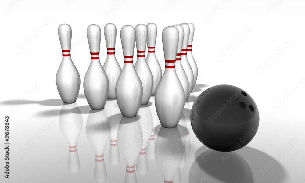 3D render of a bowling game. With shadows and reflection. 3D render of a bowling game. With shadows and reflection.