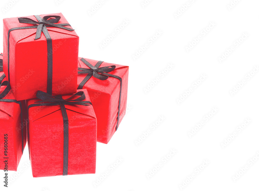 Fototapeta premium Red gift boxes with copy space on white