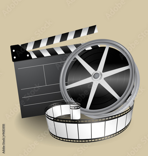 vector movie equipment - film strip, clapper and film roller